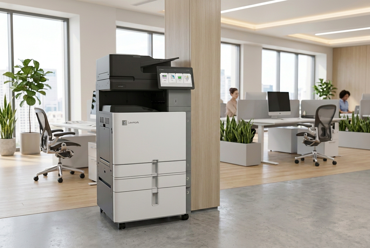 Imprimante multifonction Lexmark XC9635 dans un open space moderne